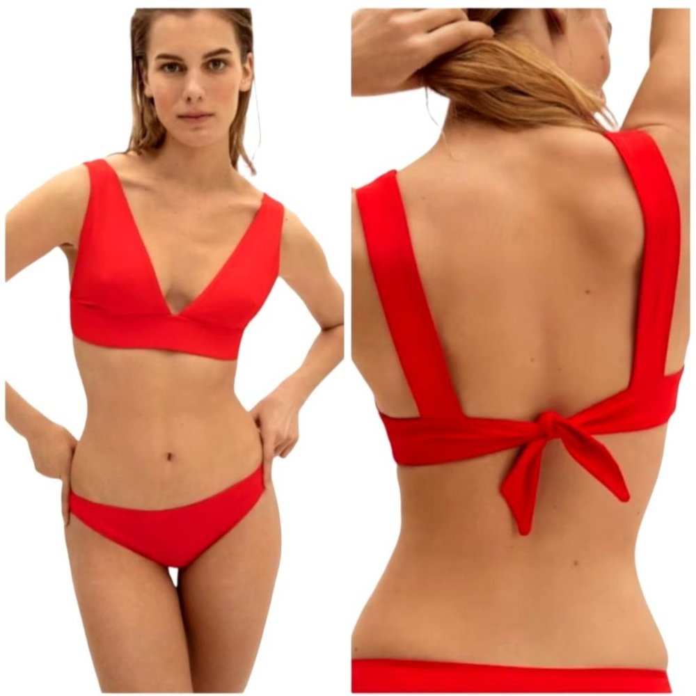 Everlane Red The Triangle V Neck Tie Back Bikini Top Size L